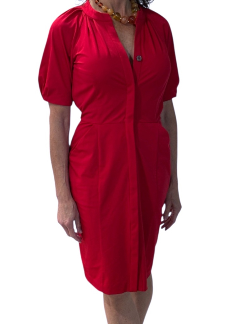 Diane Von Furstenberg Puff Sleeve Button Up Midi Dress Red Size 2